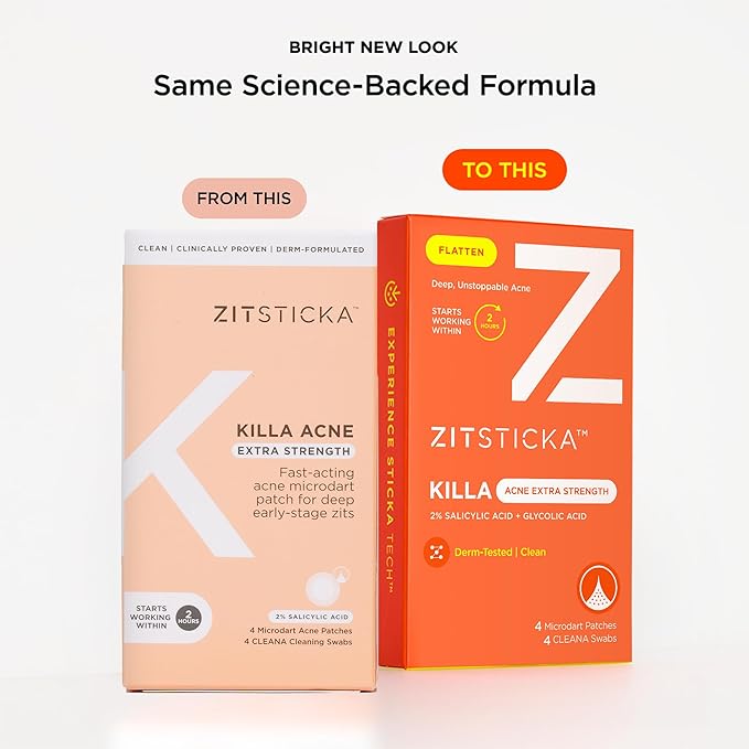 ZitSticka Extra Strength Killa Acne Microdart Patches for Face - OTC Acne Treatment with 2% Salicylic Acid - Fast Acting Microdarts for Deep, Early-Stage Zits & Blemish - 4 Count