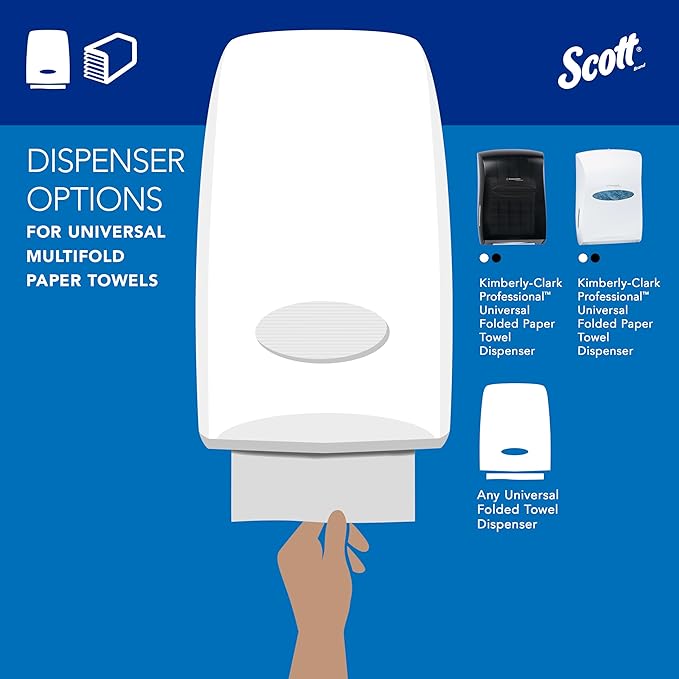 Scott® Professional Universal Multifold Paper Towels, Bulk (01840), Absorbency Pockets, 9.2" x 9.4" sheets, Standard Tier, Compressed, White (250 Sheets/Pack, 16 Packs/Case, 4,000 Sheets/Case)