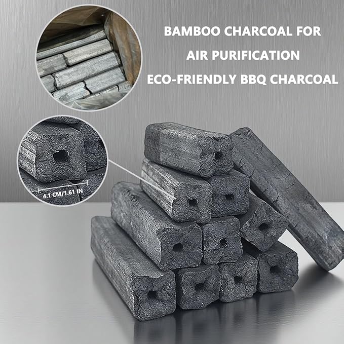 16 lb x 2 Pack Bamboo Charcoal Briquettes for Grilling & Smoking, Long Burn Low Ash, Smokeless BBQ Charcoal