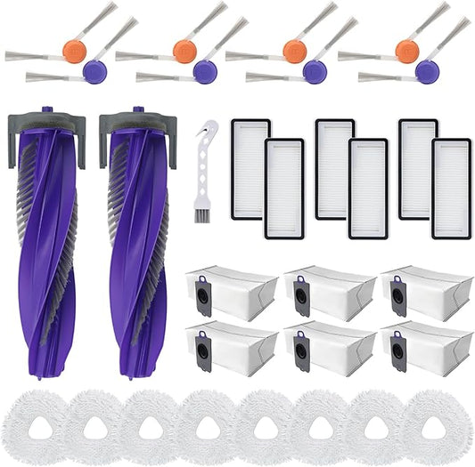 31 Pcs Accessories Kit for Narwal Freo Z10 Ultra/Z10 Robot Vacuum Cleaner Replacement Parts, 2 Main Brush, 6 Hepa Filter, 6 Dust Bags, 8 Mop Pads, 8 Side Brushes,1 Cleaning Brush