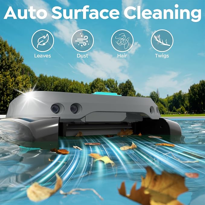(2026 New) TALOSBO Pleco SK01 Solar Powered Robotic Pool Surface Skimmer with APP Support, Obstacle Avoidance, 7L Filter Basket, Dual Charging Modes for 24/7 Cleaning Deep Grey