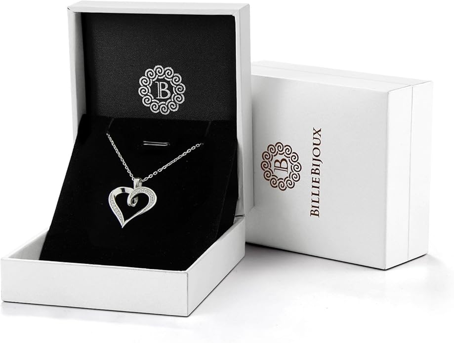 Billie Bijoux Silver Love Heart Necklace 925 Sterling Silver Platinum Plated Round CZ Woman's Jewelry Gifts for Women