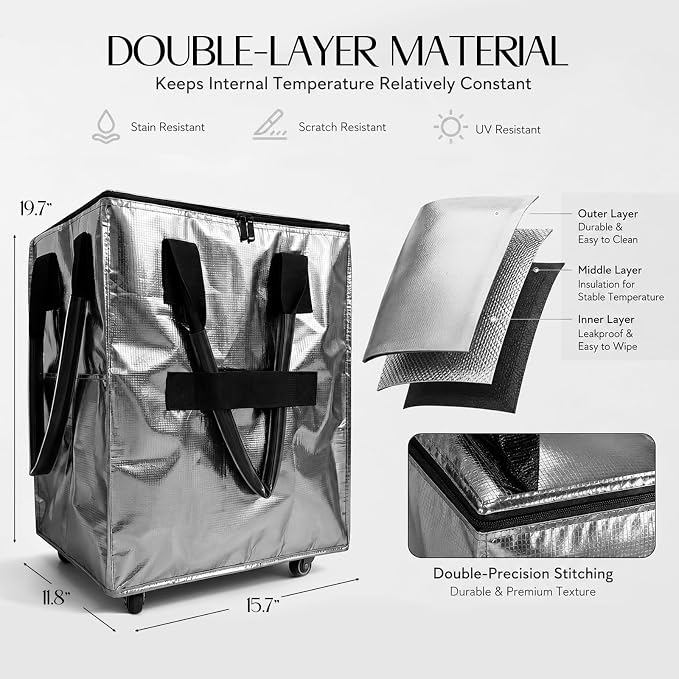 Rolling Tote Bag with Wheels Reusable Grocery Bags on Wheels for Laundry Camping Moving Waterproof