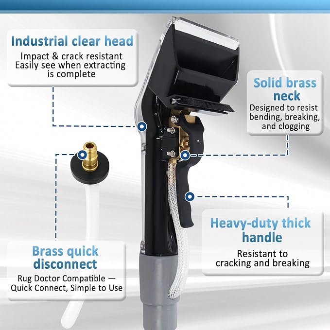 Extractor Attachment Compatible with Rug Doctor Mighty Pro, X3, Wide Track Carpet Cleaner, Durable Brass Trigger, 12ft Hose, Suitable for Carpets, Car Interiors & Mattresses