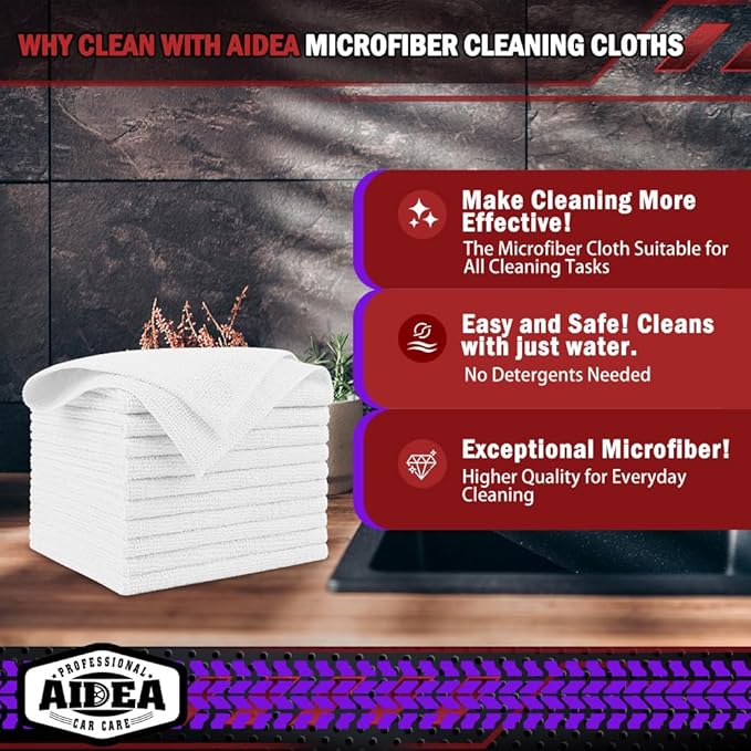 AIDEA Microfiber Cleaning Cloth White, 600PK, Microfiber Towels for Cars, Shop Towels Cleaning Rags, Premium Wash Cloths, Absorbent Towel for SUVs, House, Kitchen, Commercial, Cleaning Supplies 12×12"