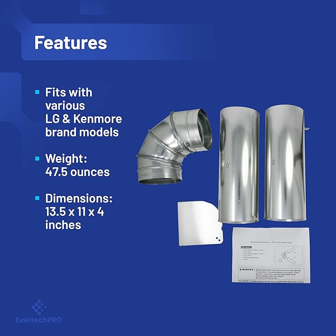 EvertechPRO Replacement for GE WE25X10015 1032658 Dryer Side Vent Kit Fits LG Side Vent Kit for Dryer Fits LG Dryer Vent Replacement Fits LG Dryer Side Vent Kit and Fits LG 3911EZ9131X 383EEL9001B