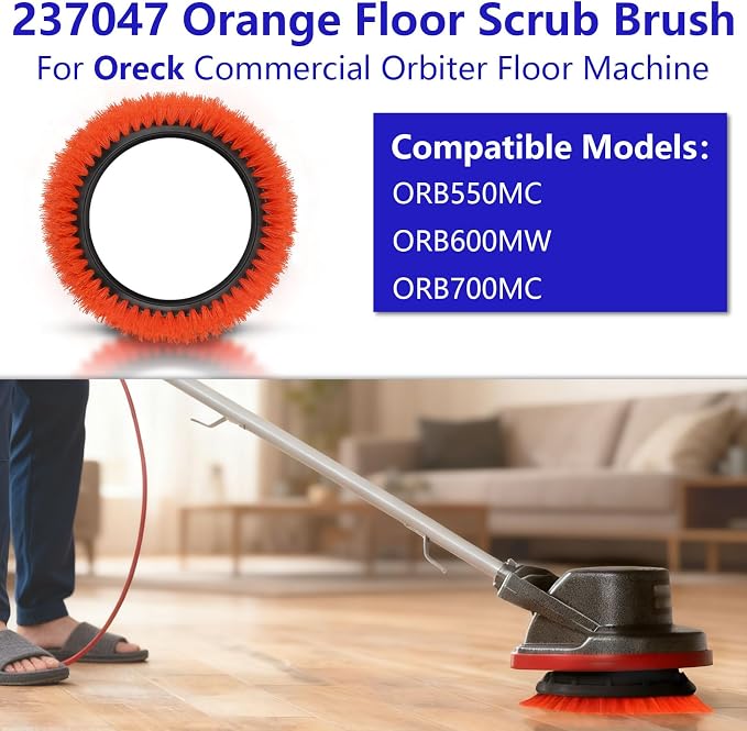 2 Pack 237047 Orange Commercial Tile and Resilient Floor Scrub Brush Replacement for Oreck Commercial ORB550MC, ORB600MW and ORB700MC Floor Machines for Bissell BGEM9000, Heavy-Duty Brush, 10.5 in.