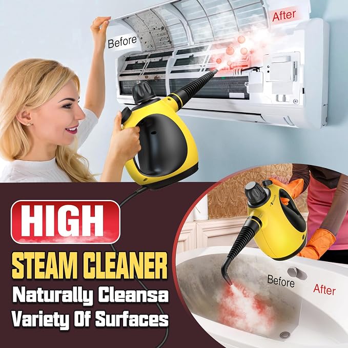 STEAMIFY Pressurized Handheld Steam Cleaner for Home, Multi-Surface Steamer with 12 Accessories, 12.8oz Natural Steamer for Cleaning Car, Bathroom, Shower, Upholstery, Grout, Window, Grease