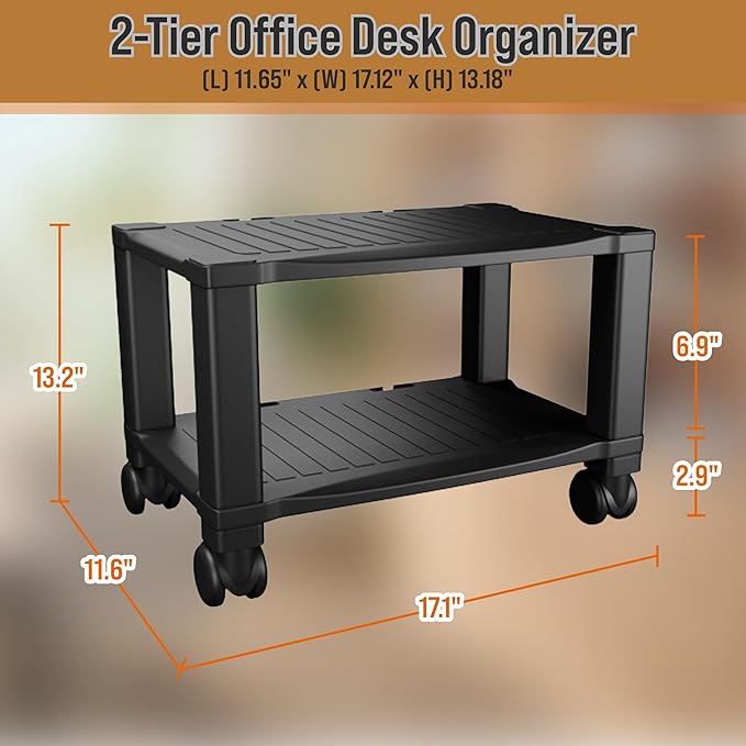 Home-Complete Printer Stand-2-Tier Under Desk Table for Fax, Scanner, Printer, Office Supplies-Compact and Mobile with Wheels for Portable Storage
