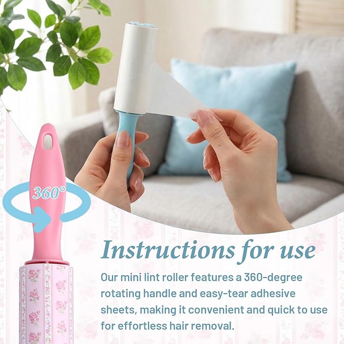 Zhehao 16 Pcs Mini Lint Rollers for Pet Hair Travel Size Clothes Sticky Lint Removers Blue Pink Roller Hair Removal Tools for Dog, Cat, Furniture, Travelers, Pet Owners