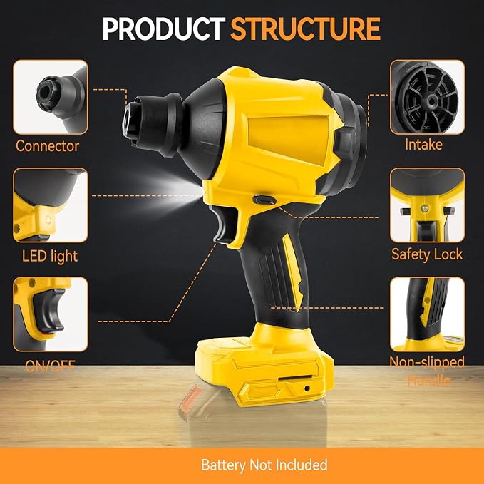 Cordless Dust Blower for Dewalt 20V Battery(Tool Only), Air Duster Compressed Air Mattress Pump,447MPH 40000RPM for Car,Garages,Sawmill Room,Workshop Cleaning (for Dewalt 20V Battery)