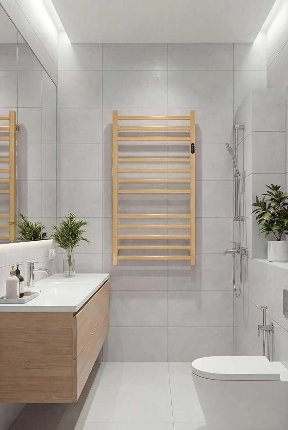 Luxury Heated Towel Rack for Bathroom, Wall Mounted Electric Towel Warmer Racks with Timer & Temperature Multi-Level Adjustable, 12 Bar Stainless Steel Towel Heater for Bathroom (Brushed Gold)