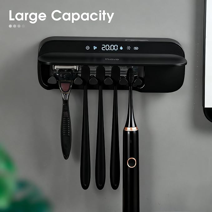iHave Toothbrush Sanitizer and Holder, UV Toothbrush Holders for Bathrooms with 100M Negative Ions for 360° Disinfection, Mold Prevention & Odor Removal, 5-Slot Turbofan Drying Toothbrush Holder