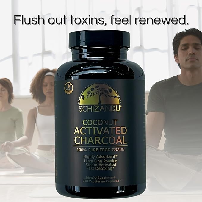 Schizandu Activated Coconut Charcoal Capsules – Vegan, Organic, Non-GMO, No Additives – 210 Count, X-Large Bottle