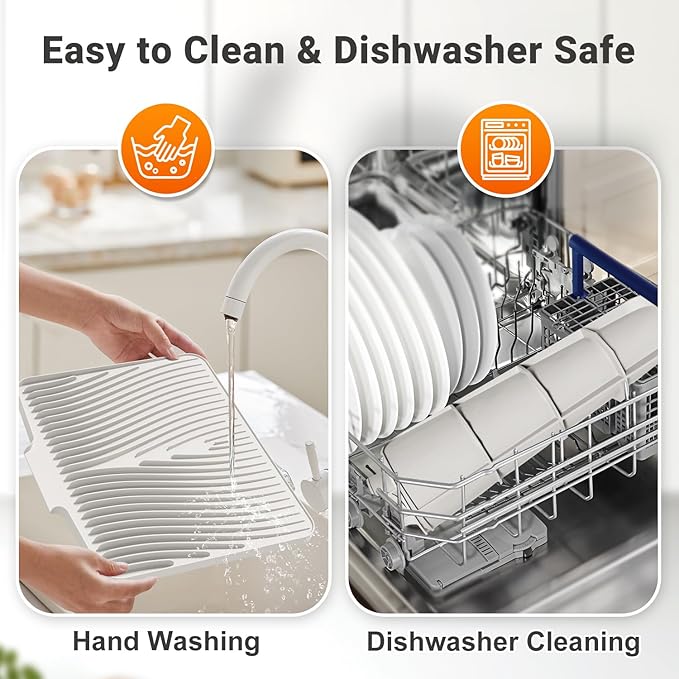 Silicone Dish Drying Mat for Kitchen Counter, Dish Drying Pad, Non-Slip Drain Pad with Built-in Drain, Heat Resistant Stone Drying Mat