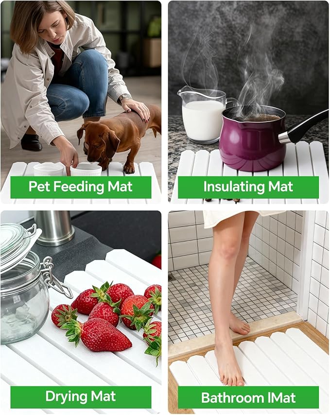White Stone Drying Mat for Kitchen Counter, Diatomaceous Dish Drying Mat 16x24 Inch, Fast-Absorbing Quick-Dry Non-Slip Sink Tray