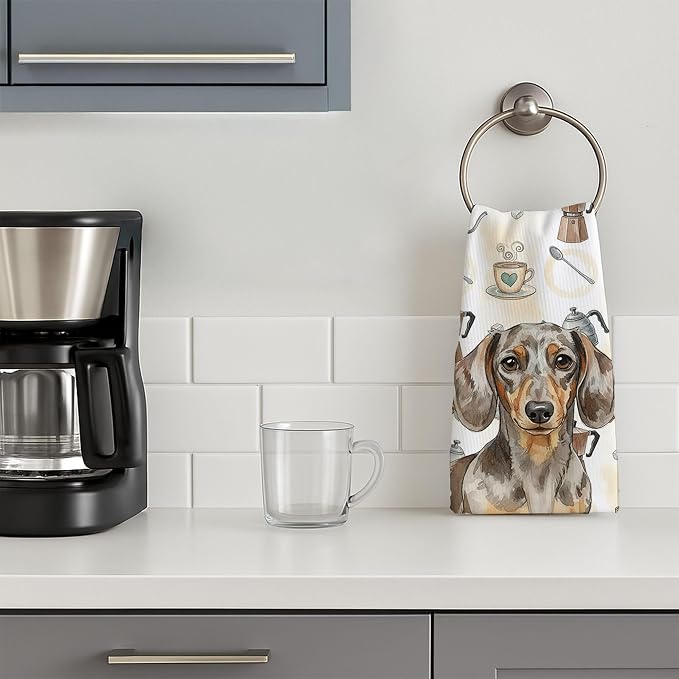Caroline's Treasures Dapple Dachshund Coffee Bar Kitchen Towel Velour Plush Front and Cotton Loop Back Machine Washable
