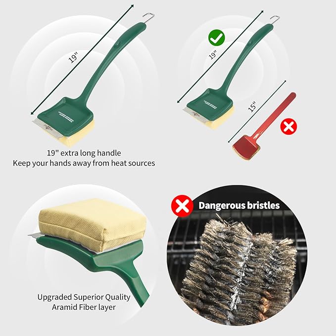 XUDAKAIXIN 19" Large Bristle-Free Steam Cleaning Grill Brush,Replaceable BBQ Cleaning Head,Safe Grill Accessories for Cast Iron Grates/Porcelain/Weber Gas/Charcoal Grill - Gifts for Men Dad Husband