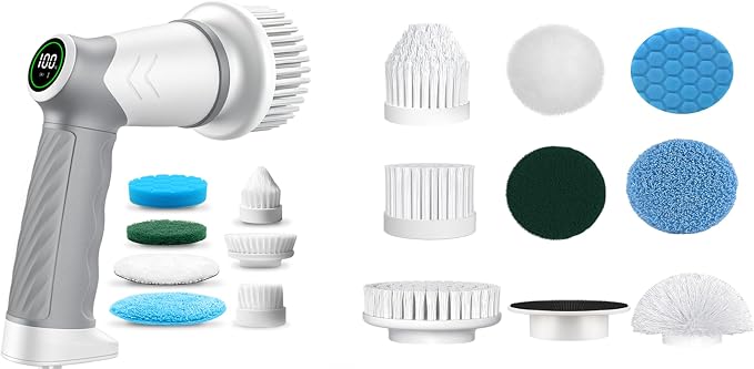 DAESUNG E881 Electric Spin Scrubber(Classic White)+ 9 Replaceable Brush Heads