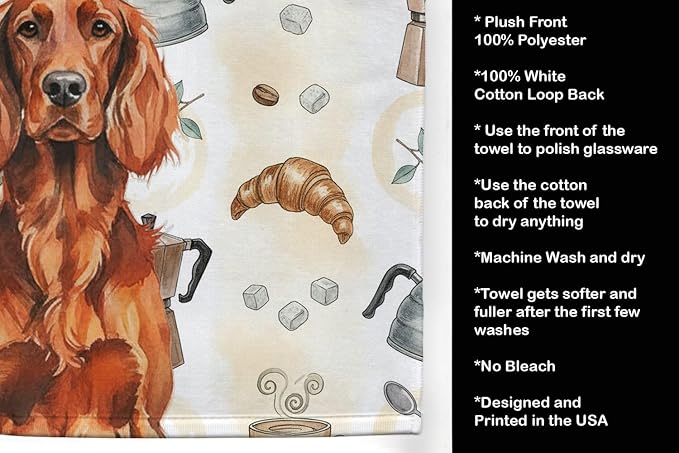 Caroline's Treasures Irish Setter Coffee Bar Kitchen Towel Velour Plush Front and Cotton Loop Back Machine Washable