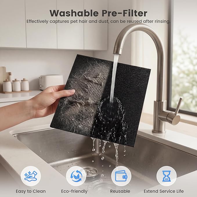 Air Purifiers for Home Large Room Up to 3000 sq ft, H13 HEPA Filter Washable, PM2.5 Air Quality Sensor, Quiet Sleep Mode, 8X Dual-Side Air Cleaner for Bedroom Pet Dander Smoke Dust Pollen