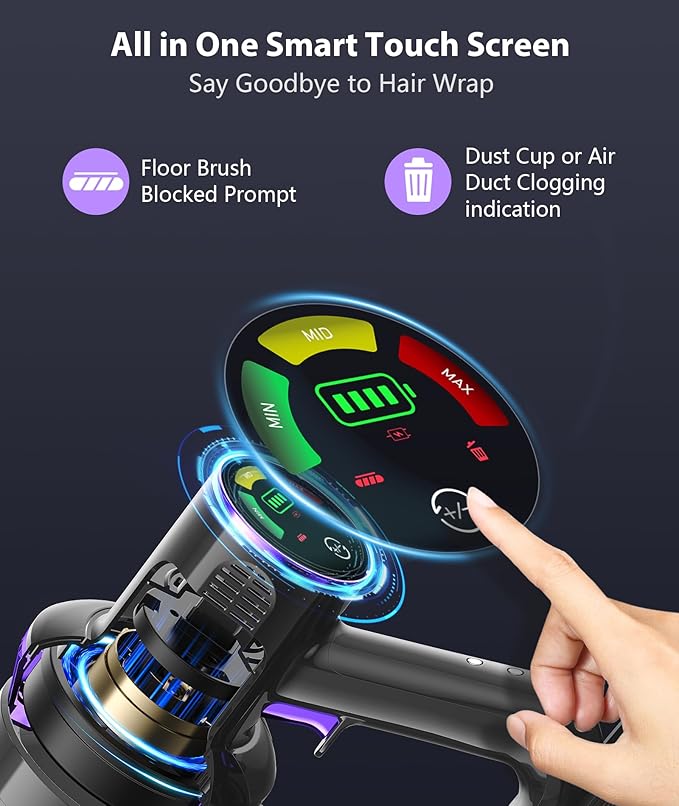 Cordless Vacuum Cleaner, 600W 55KPA 60Mins Vacuum Cleaners for Home,Anti-tangle Wireless Vacumm,Rechargeable Vacuum With Green Light,Powerful Stick Vacuum for Carpet/Hardwood Floors,Pet Hair,Black