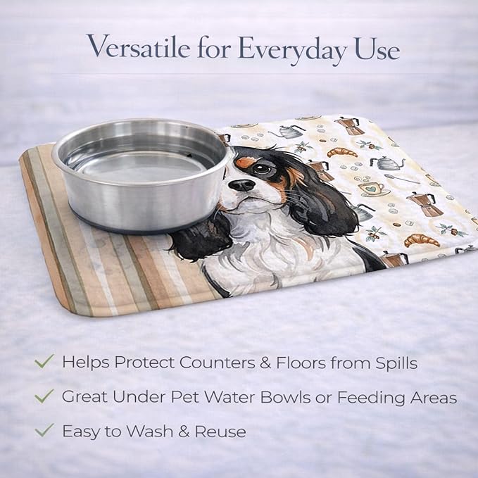 Caroline's Treasures Tricolor Cavalier Spaniel Coffee Bar Dish Drying Mat Absorbent Dish Drying Mat Pad for Kitchen Counter Dish Drainer Mat for Countertop, 14 x 21", Multicolor