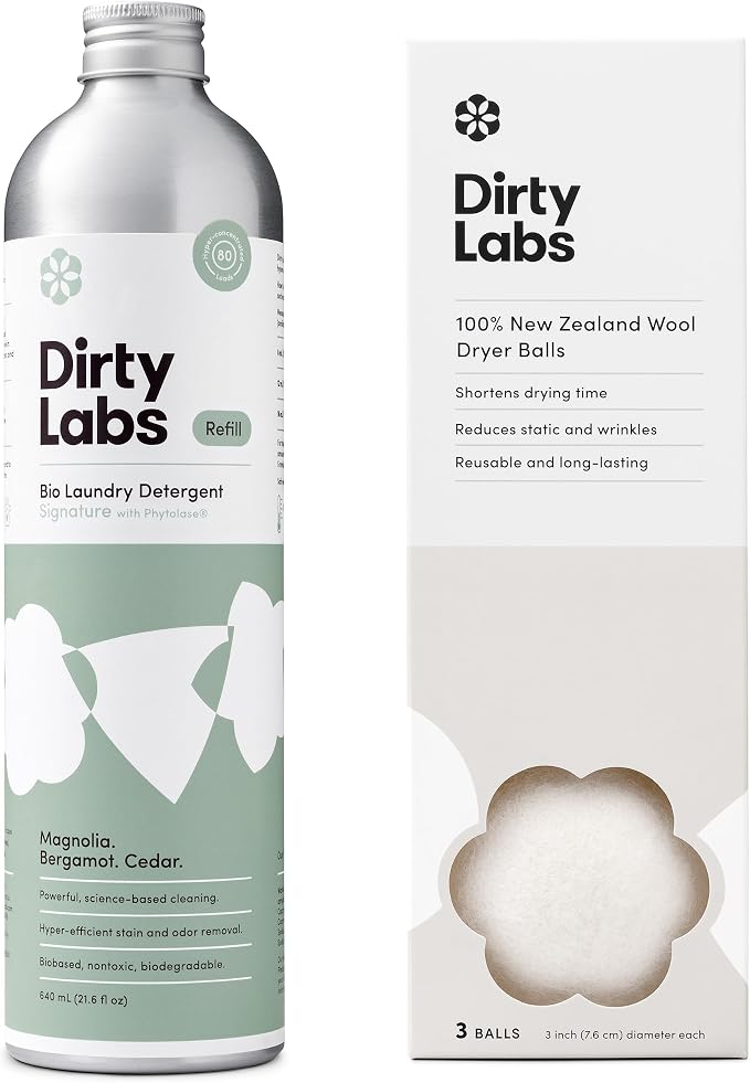 Dirty Labs | Bio-Liquid Laundry Detergent & Dryer Balls | Signature Scent | 80 Loads & 3 Dryer Balls | Hyper-Concentrated | High Efficiency & Standard Machine Washing | Nontoxic, Biodegradable