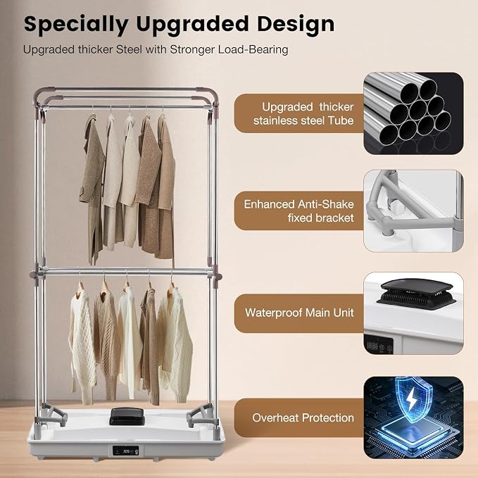 Portable Clothes Dryer Tent, Easy Installation Foldable Compact Electric Dryer Machine, 1200W Quiet Fast Drying with Adjustable Timer, Large Capacity for Apartment, RV, Travel (Blue)