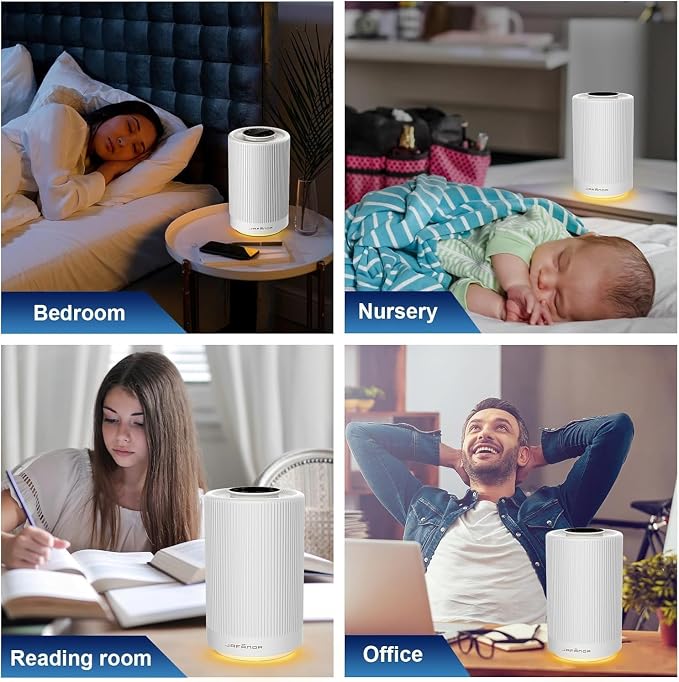 JF100 Air Purifiers for Home bedroom Coverage 450 sqft, HEPA Air Purifier with Brushless Motor, 22 dB Quiet Air cleaner for 99.97% Dust Smoke Odor Pollen Pets Hair Dander, Night Light, White