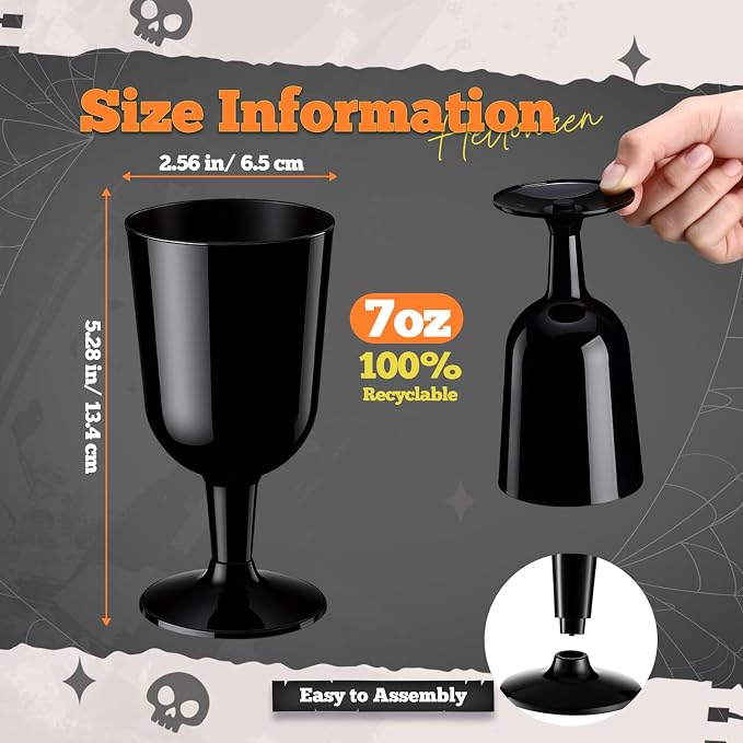 Jingmore 96 Pcs Plastic Wine Glasses 7 oz Plastic Goblets Party Wine Cups Hard Drinking Glasses with Stem Stackable Goblets Champagne Flutes for Wedding Toasting Birthday Party Supplies