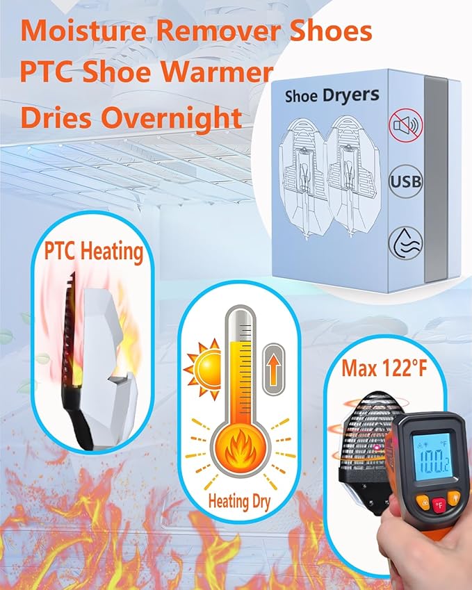 Shoe Dryers for Work Boots Portable Shoe Warmers & Dryer Boot Dryer for Smelly Shoes, Portable USB Powered Moisture & Odor Eliminator for Boots, Sneakers, Soccer Cleats, Travel-Ready Footwear Care