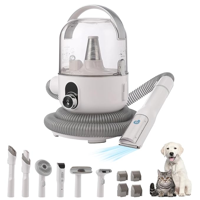 Pet Grooming Kit & Vacuum Suction 99% Pet Hair, 5 In-1 Pet Grooming Kit With 2L Large Capacity Dust Cup, Low Noise Dog Hair Remover for Shedding Grooming Dogs Cats