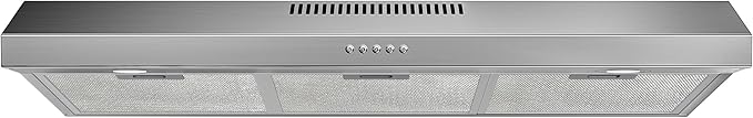 FIREGAS 36 Inch Under Cabinet Range Hood, Ducted/Ductless Convertible Kitchen Vent Hood with 3-Speed Exhaust Fan, 300 CFM, LED Lights, Stainless Steel Stove Hood for Kitchen