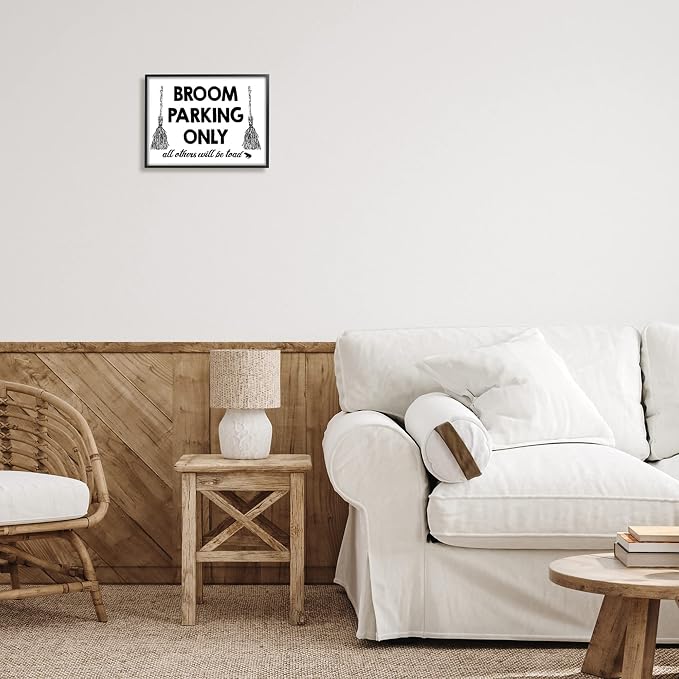 'Broom Parking Witty Halloween Witch Phrase'| Framed Giclee Art | Stupell Industries | Black, 14 x 11 Inches, Easy to Hang and Sturdy, Made in USA, by Lettered and Lined