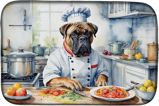 Caroline's Treasures DAC6224DDM Bullmastiff The Chef Dish Drying Mat Absorbent Dish Drying Mat Pad for Kitchen Counter Dish Drainer Mat for Countertop, 14 x 21", Multicolor