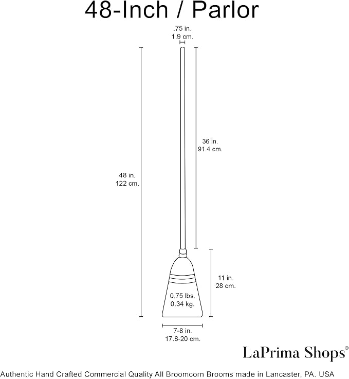 LaPrima Shops Authentic Amish Hand Made All Broomcorn Broom, Long Handle Small Broom Head (48-Inch/Parlor)