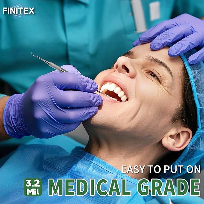 FINITEX Nitrile Disposable Medical Exam Gloves - Ice Blue 3.2 mil Latex-Free Gloves Examination Cleaning Food Gloves