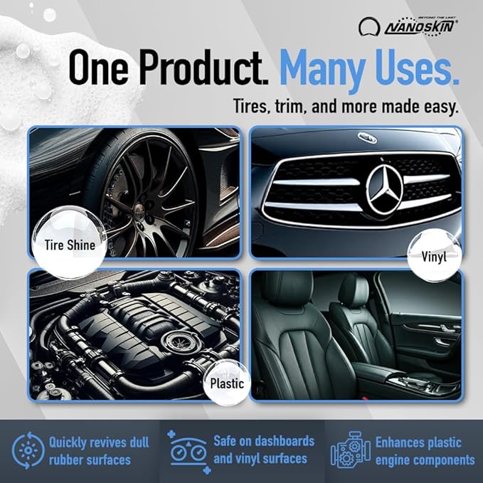 Nanoskin BLUE DRESS Premium Dressing 30 Gallons- Sprayable Interior & Exterior Dressing for Car Detailing | Works on Tire, Vinyl, Rubber, Plastic & Trim| Safe for Cars, Trucks, Motorcycles, RVs & More