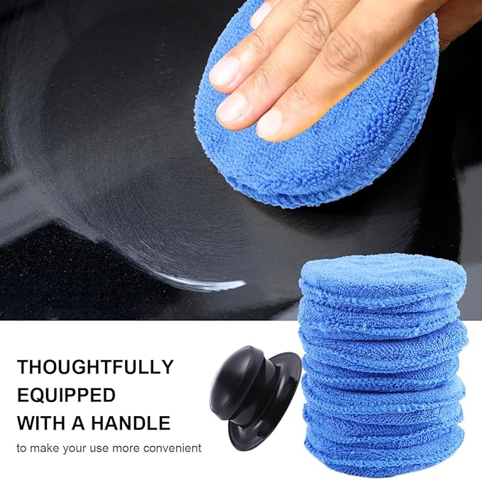 Garneck 7pcs Car Wax Applicator Pads Kit with 1pcs Handle 5'' Microfiber Soft Foam Waxing Pad with Grip Handle for Car Furniture Glass Boat Polishing Sanding Cleaning Blue