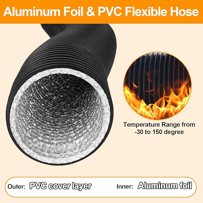 Dryer Vent Hose for Tight Space, Indoor 4" Dryer Vent Connector Kit with 90 Degree Elbow, 8.2FT Aluminum Dryer Vent Duct, Close to Wall Dryer Vent Adapter, Black
