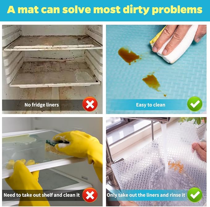 Bloss Refrigerator Liners Mats, Easy to Clean Fridge Liners, Refrigerator Liners for Glass Shelves Washable, Shelf Liners for Kitchen Cabinets(Grid,12" x 78")
