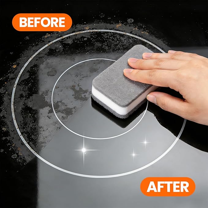 3-in-1 Stove Top and Oven Cleaner Kit - Glass Cooktop Cleaner for Ceramic Electric Gas & Induction Stoves - Includes Heavy Duty Scraper and Double-Sided Sponges for Burnt-on Grease, Oil & Grime