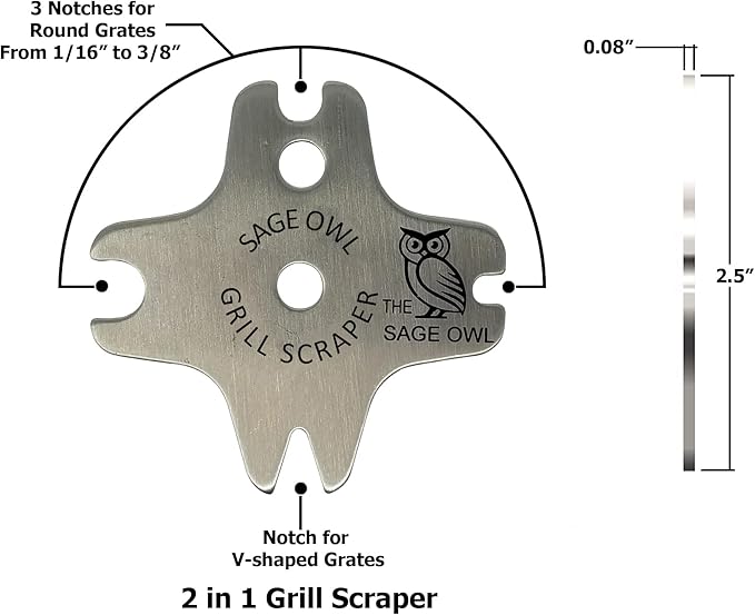 Sage Owl Bristle-Free Brass BBQ Grill Scraper Combo – Includes Stainless Steel Grill Cleaner for Outdoor Grills, Porcelain Grates Barbecue Tool and Accessories - Gifts for Men