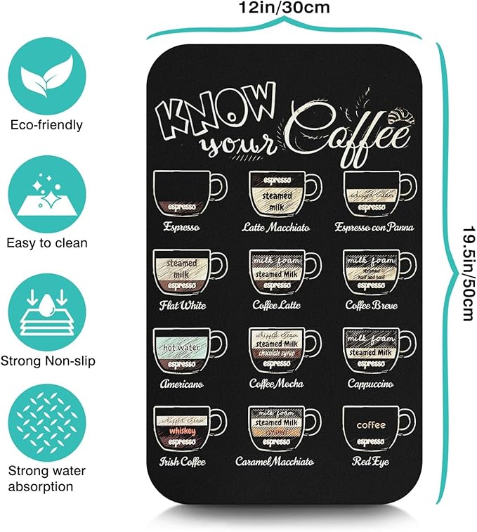 Fun Coffee Mat 19inx12in,Coffee Bar Mat for Countertops,Absorbent Hide Stain Anti-Slip Coffee Bar Accessories Fit Under Coffee Machine Mat,dish Drying Mats for Kitchen