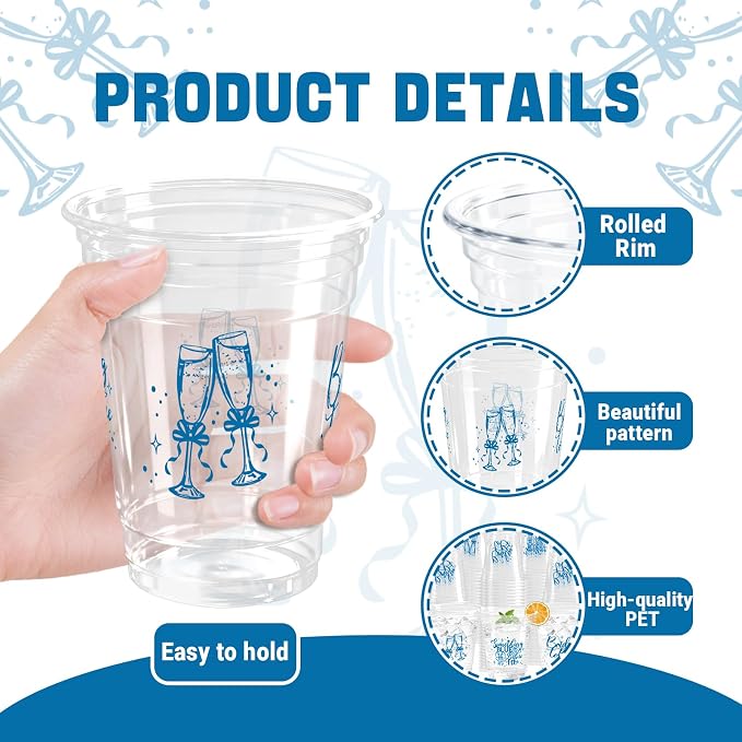 100Pcs Wedding Plastic Cups 12oz Something Blue Before I Do Disposable Clear Plastic Cups, Bridal Shower Theme Party Drinking Cup for Wedding Party Supplies