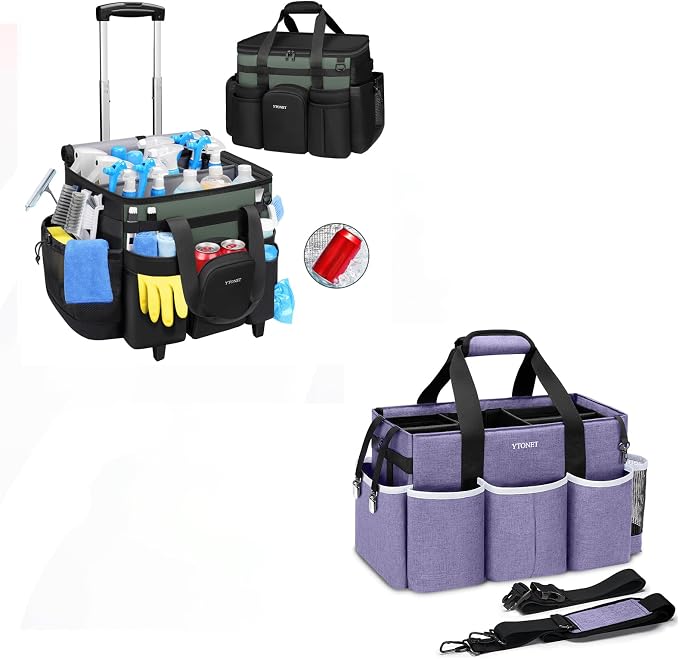 Ytonet Cleaning Caddy with Wheels, Large Rolling Caddy Bag with Detachable Trolley for Housekeepers, Water Resistant Cleaning Cart Supplies Organizer for Home, Car, Tool Organizer, Mobile Storage