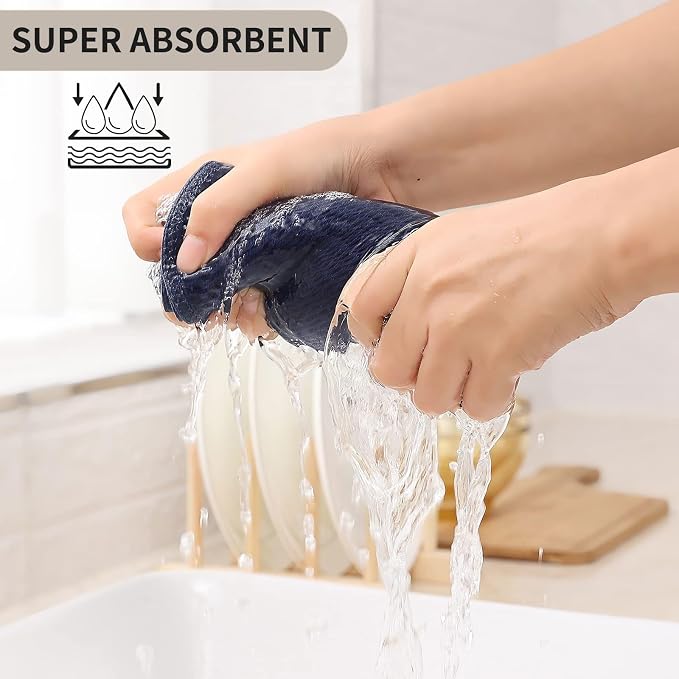 Kitinjoy 100% Cotton Waffle Weave Kitchen Hand Towels (13 X 28 Inches, Navy Blue), 6-Pack Super Soft and Absorbent Dish Towel for Drying Dishes