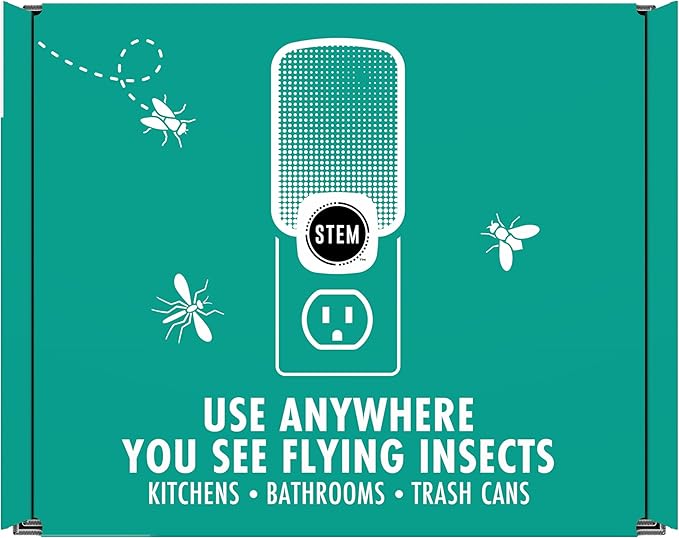 STEM Flying Insect Trap - Indoor Fruit Fly & Gnat Catcher for Home, Kitchen & Any Room, Attracts & Traps Bugs, Soft Blue UV Light - Includes 2 Plug-in Devices & 4 Cartridges