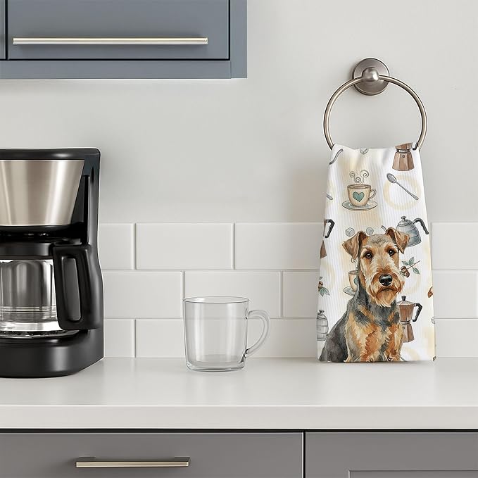 Caroline's Treasures Grizzle Airedale Terrier Coffee Bar Kitchen Towel Velour Plush Front and Cotton Loop Back Machine Washable